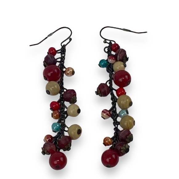 Mixed Gemstones Dangle Handmade Earrings - Picture 1 of 6
